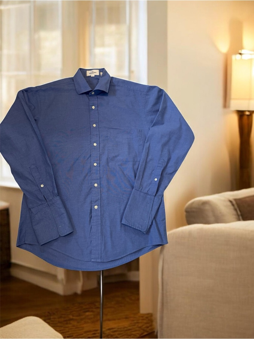 Valentino UOMO Men's Dress Shirt Size 16
(34/35) Blue Cotton